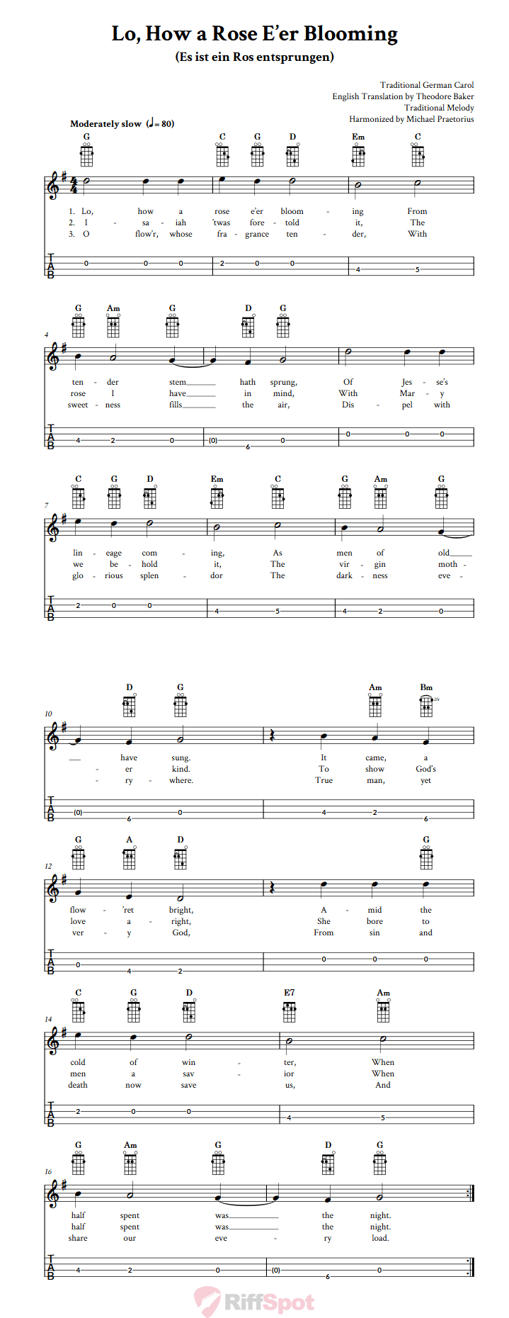 Lo, How a Rose E'er Blooming  Tenor Banjo Tab