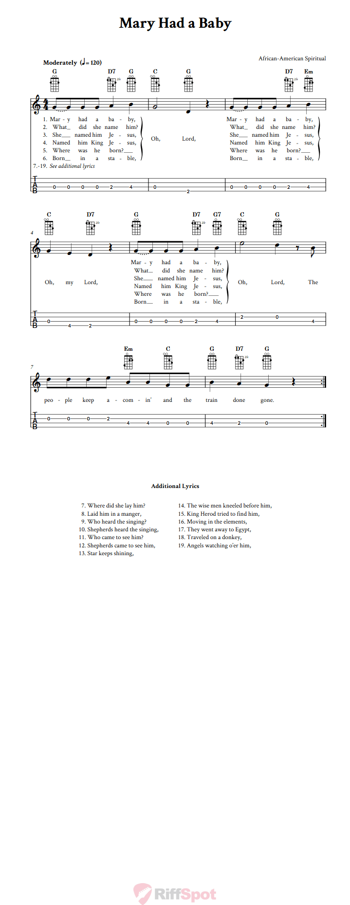 Mary Had a Baby  Tenor Banjo Tab