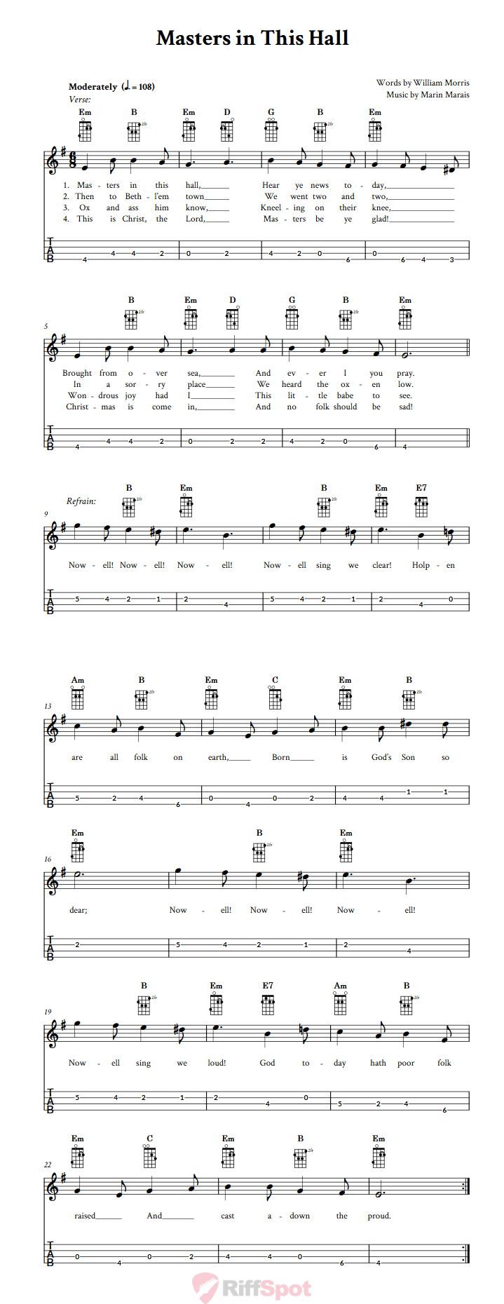 Masters in This Hall  Tenor Banjo Tab