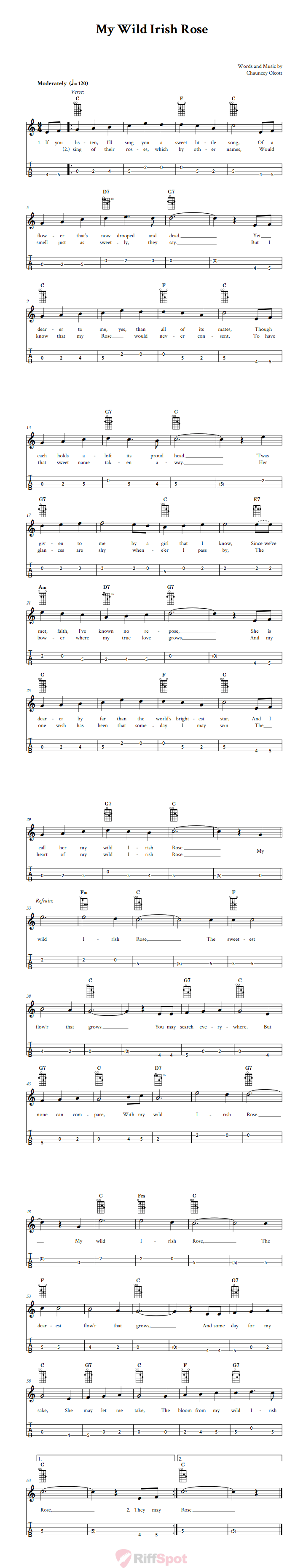 My Wild Irish Rose Tenor Banjo Tab