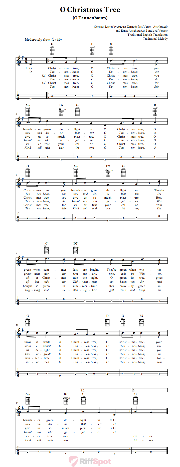 O Christmas Tree  Tenor Banjo Tab
