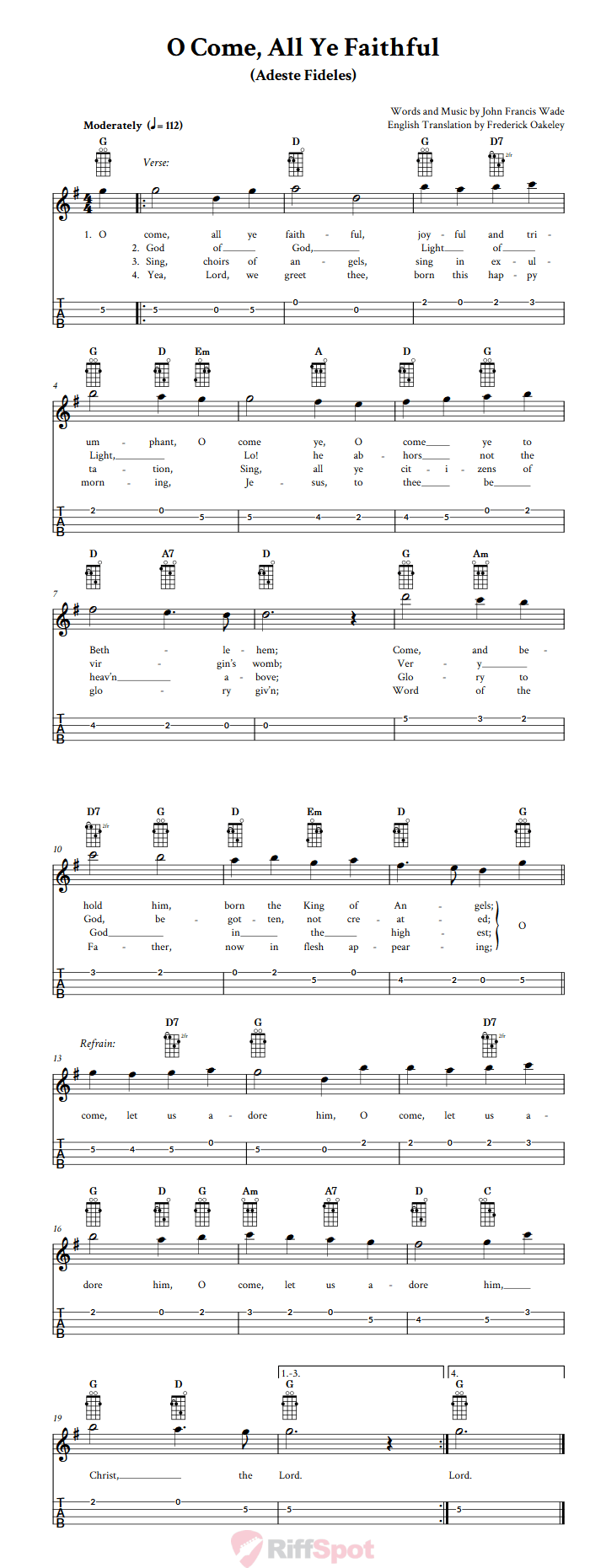 O Come, All Ye Faithful  Tenor Banjo Tab