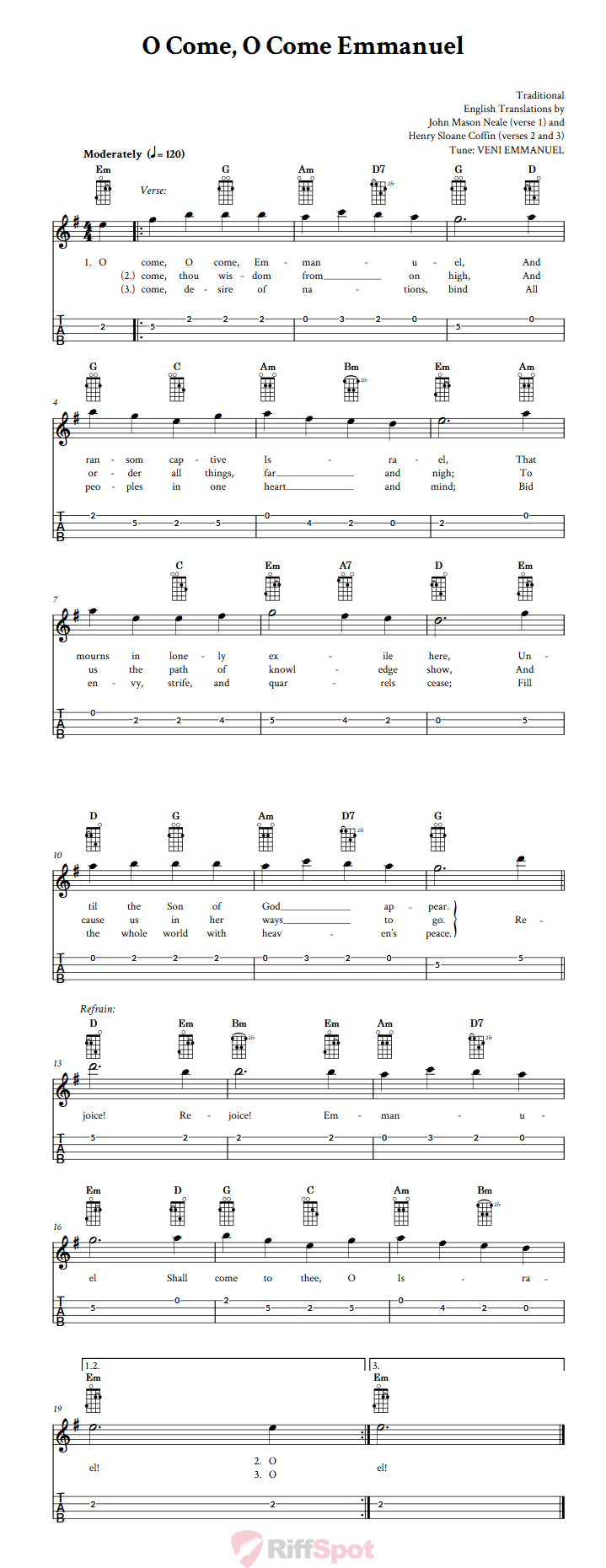 O Come, O Come Emmanuel  Tenor Banjo Tab