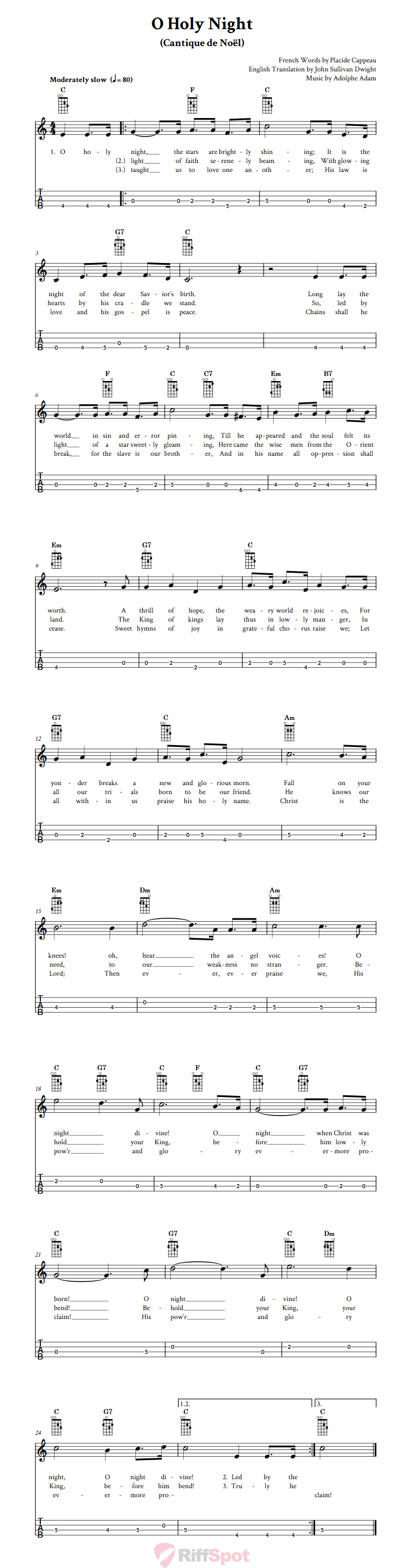 O Holy Night  Tenor Banjo Tab