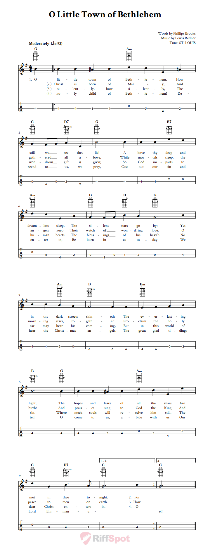 O Little Town of Bethlehem  Tenor Banjo Tab