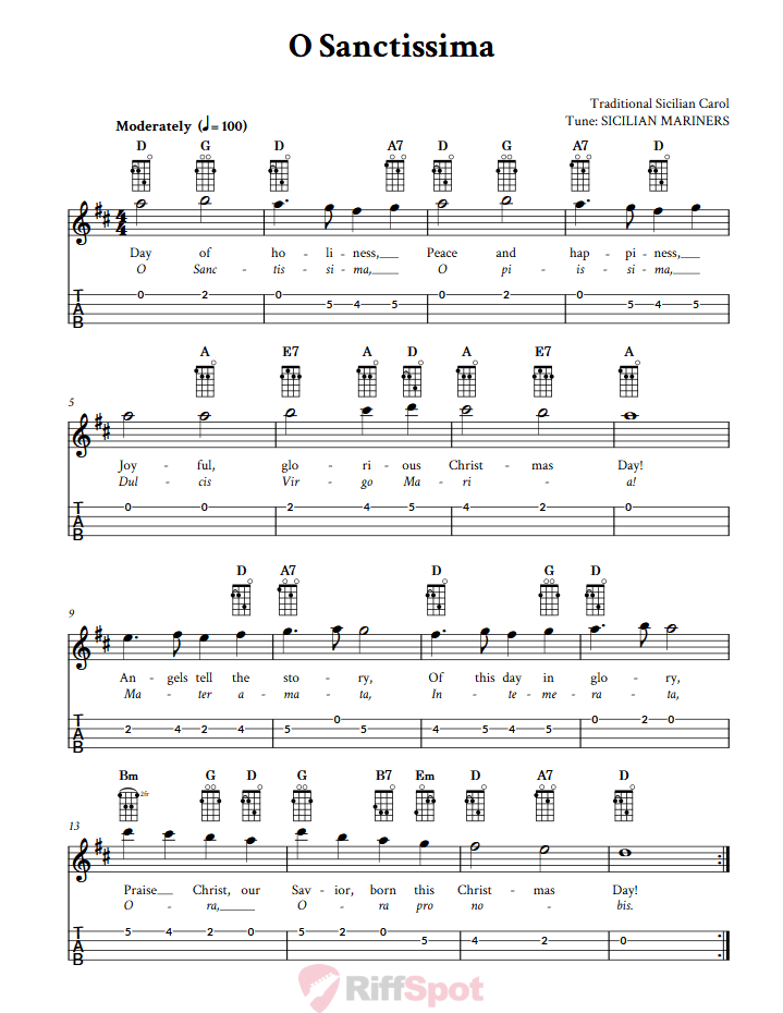 O Sanctissima  Tenor Banjo Tab