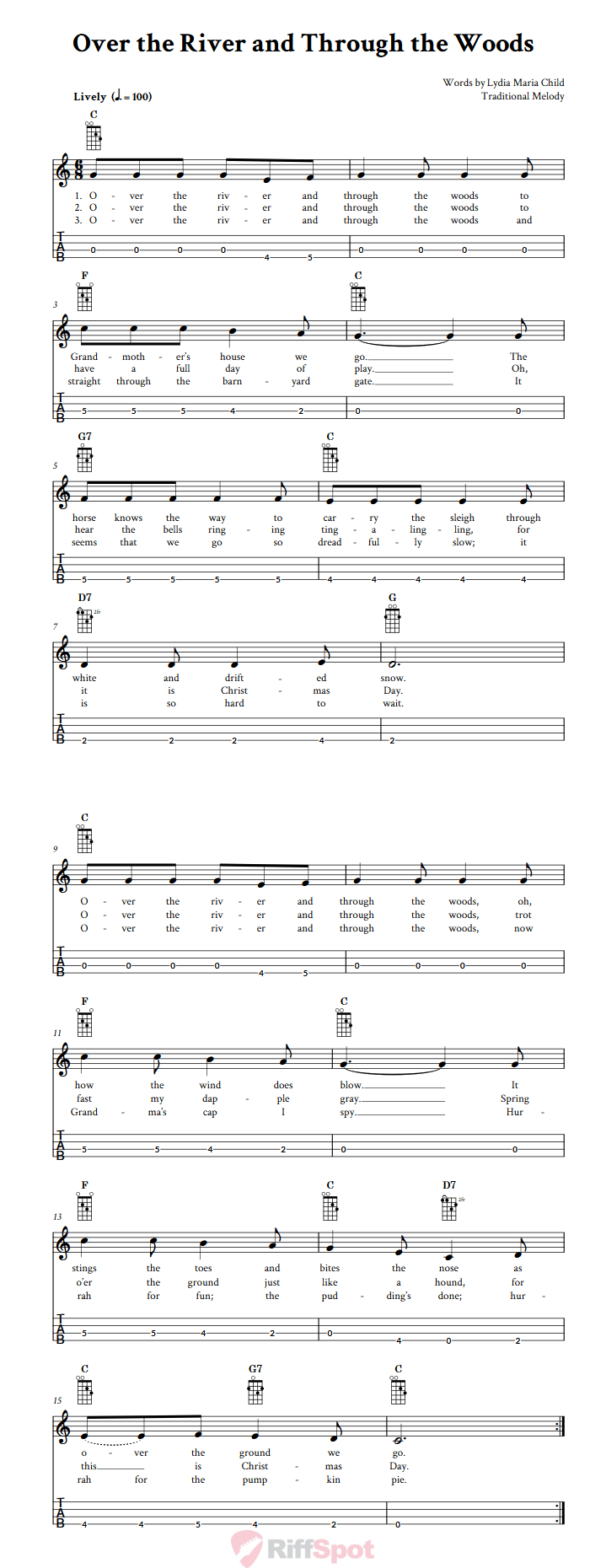 Over the River and Through the Woods  Tenor Banjo Tab