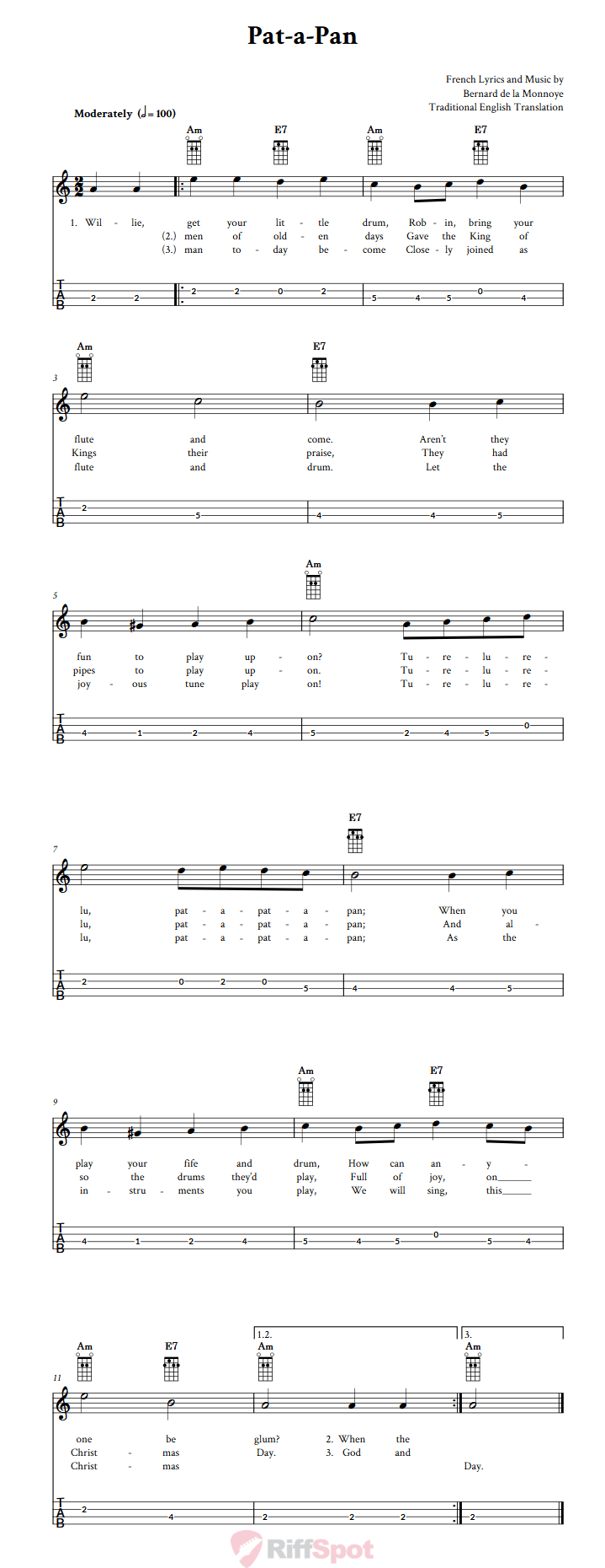 Pat-A-Pan  Tenor Banjo Tab