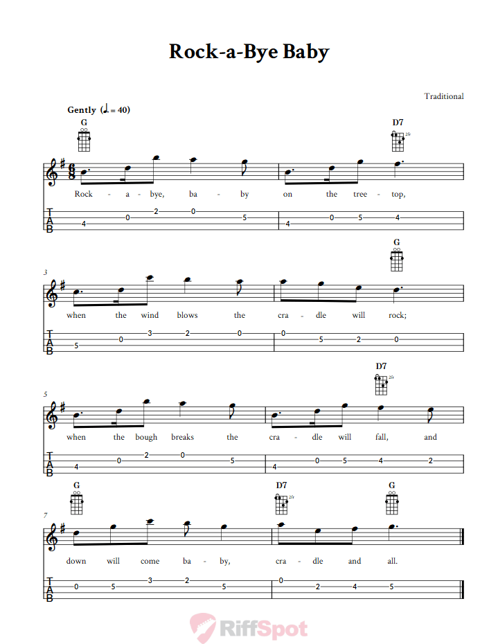 Rock-a-bye Baby Tenor Banjo Tab