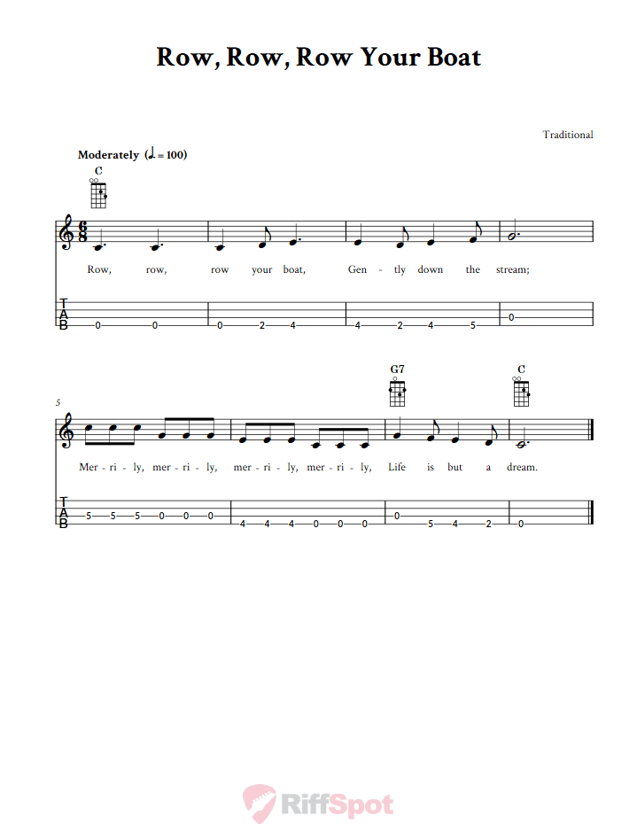 Row, Row, Row Your Boat Tenor Banjo Tab