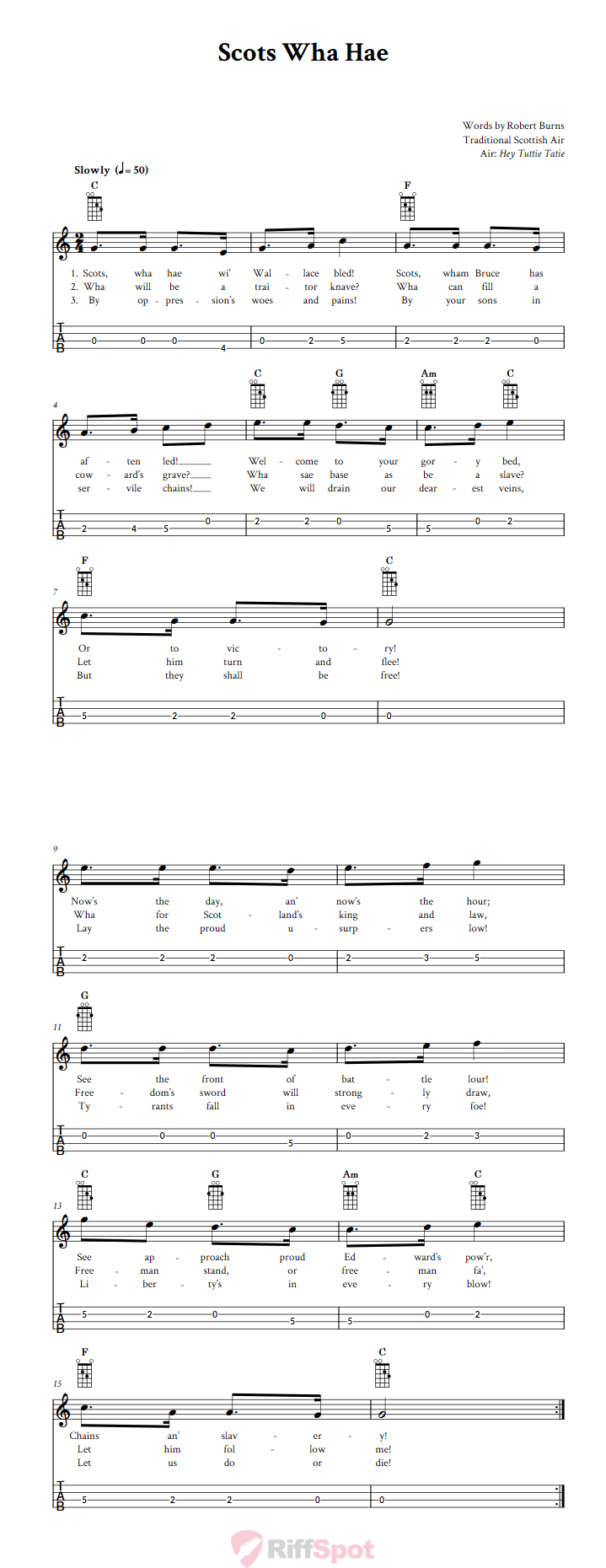 Scots Wha Hae Tenor Banjo Tab
