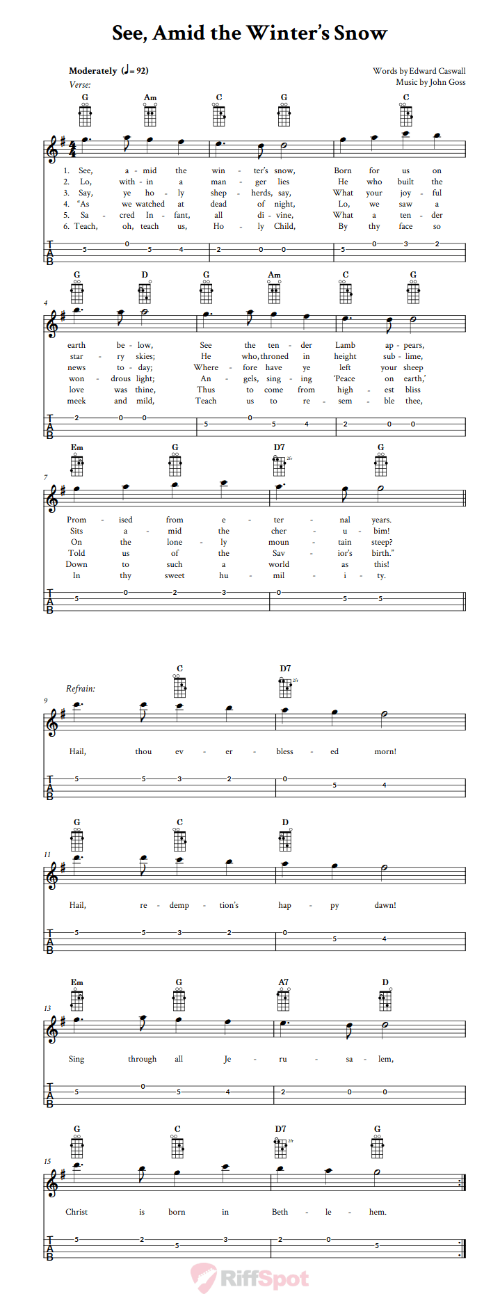 See, Amid the Winter's Snow  Tenor Banjo Tab