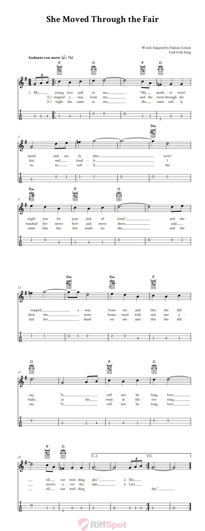 She Moved Through the Fair Tenor Banjo Tab