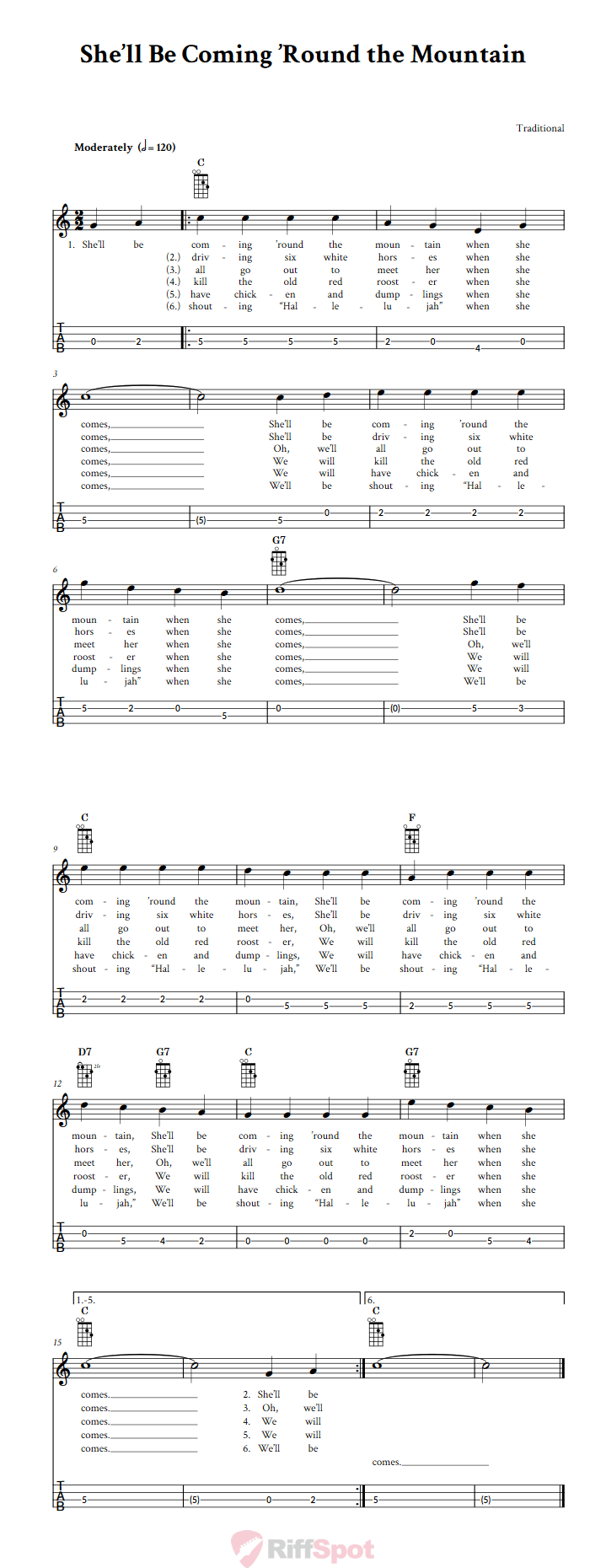 She'll Be Coming 'Round the Mountain Tenor Banjo Tab