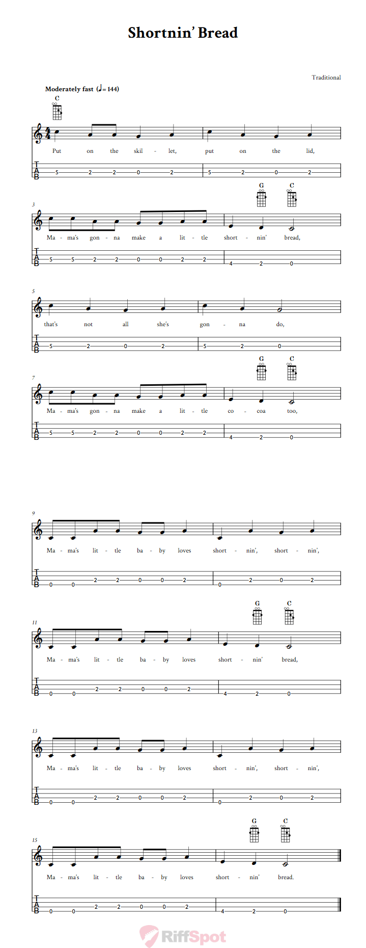 Shortnin' Bread Tenor Banjo Tab