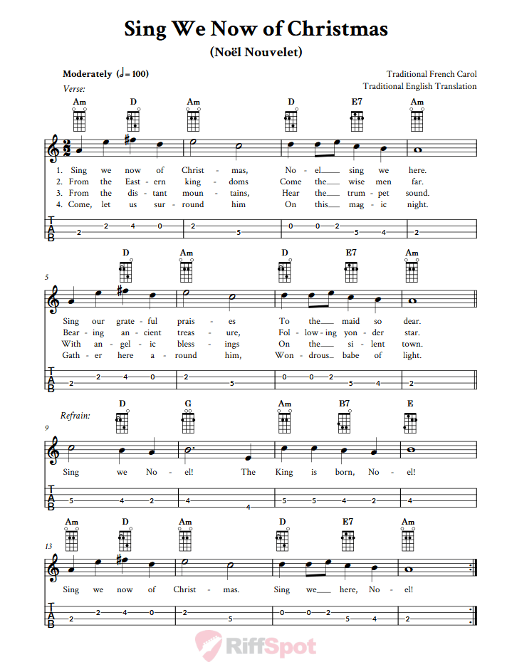 Sing We Now of Christmas  Tenor Banjo Tab