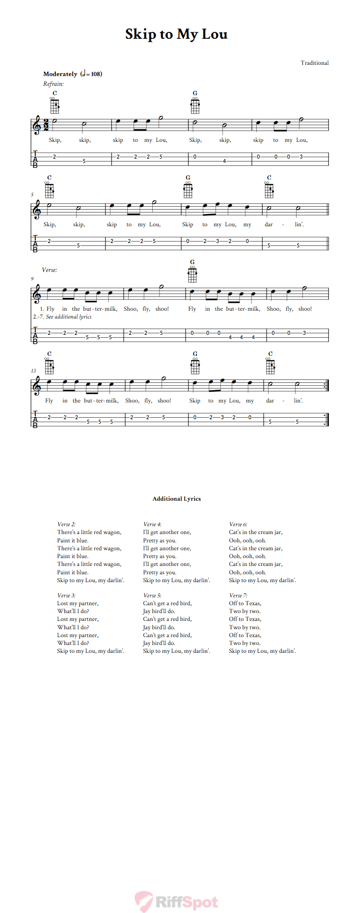 Skip to My Lou Tenor Banjo Tab