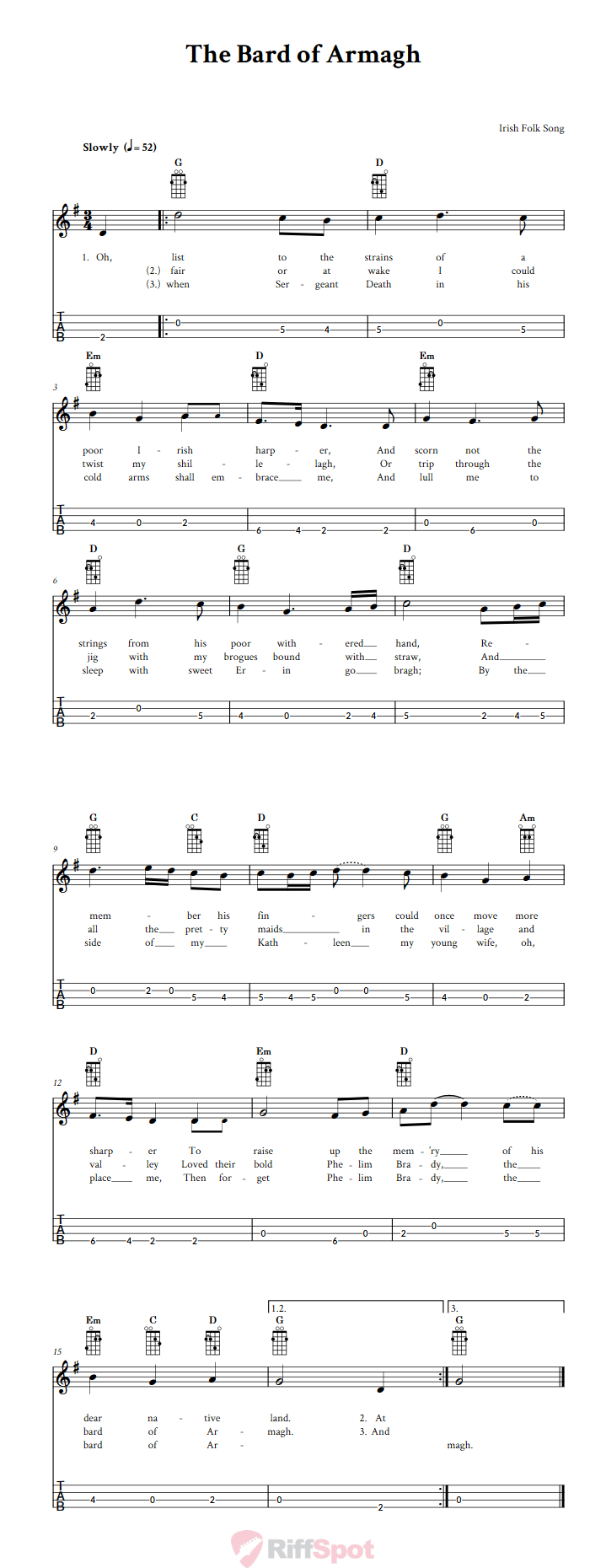 The Bard of Armagh Tenor Banjo Tab