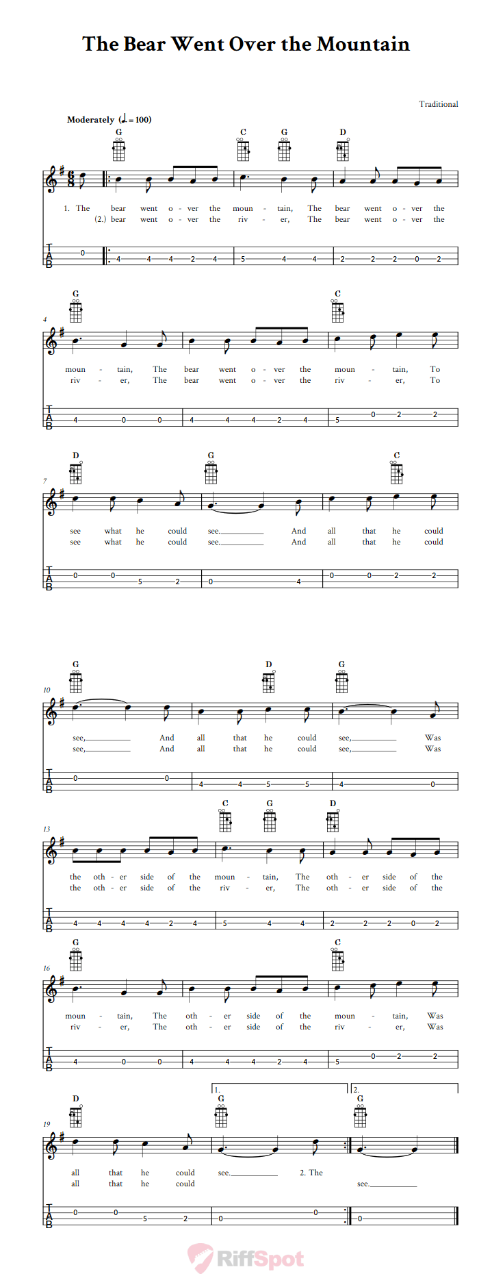 The Bear Went Over the Mountain Tenor Banjo Tab