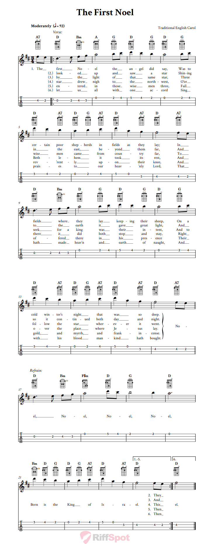 The First Noel  Tenor Banjo Tab