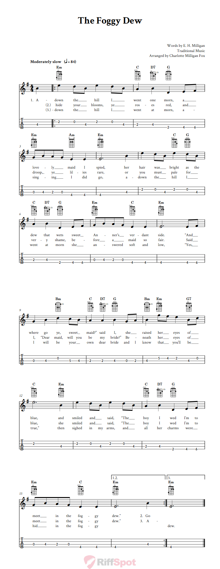 The Foggy Dew Tenor Banjo Tab