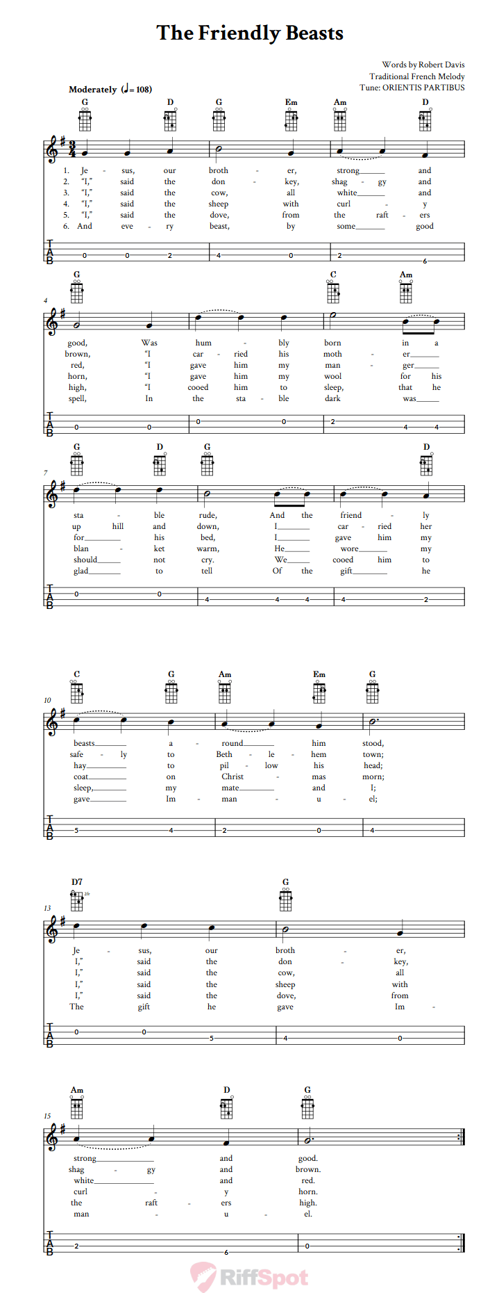 The Friendly Beasts  Tenor Banjo Tab