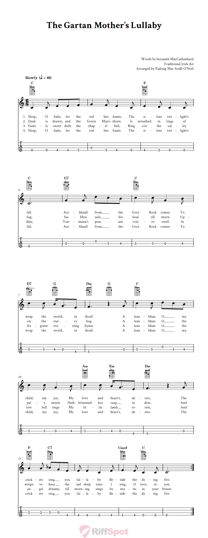 The Gartan Mother's Lullaby Tenor Banjo Tab