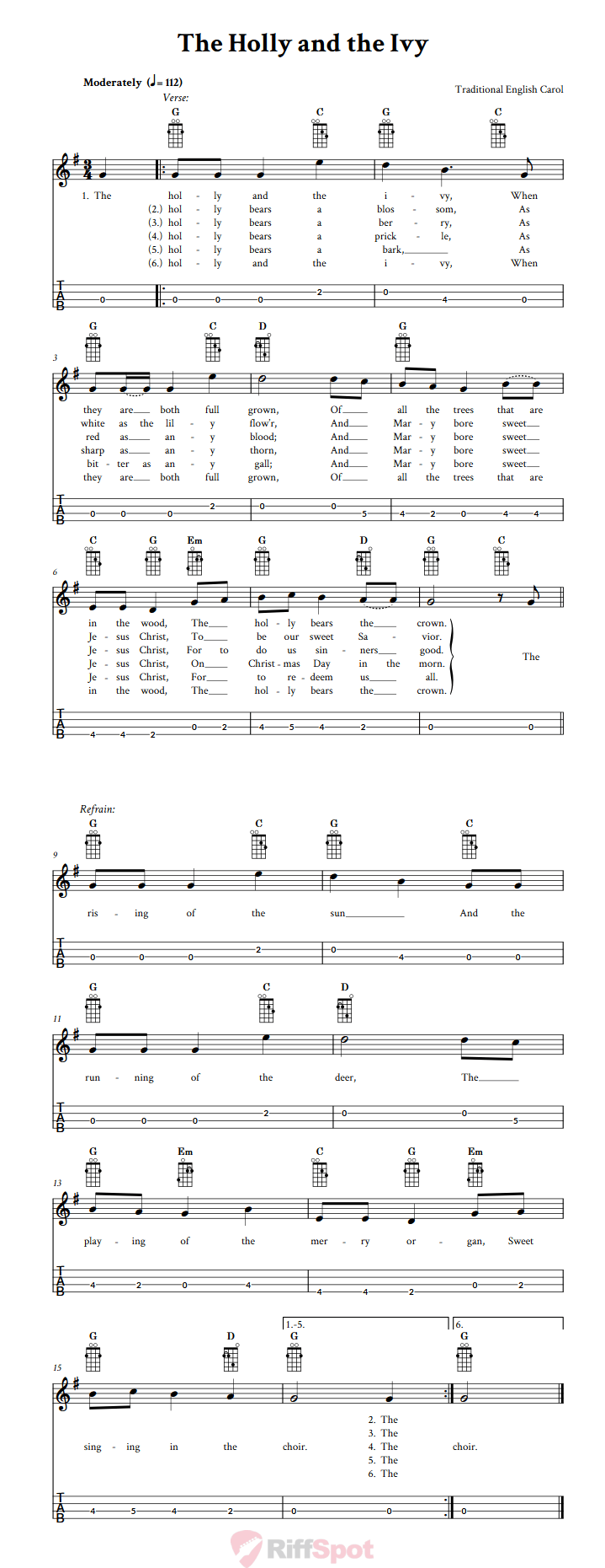 The Holly and the Ivy  Tenor Banjo Tab
