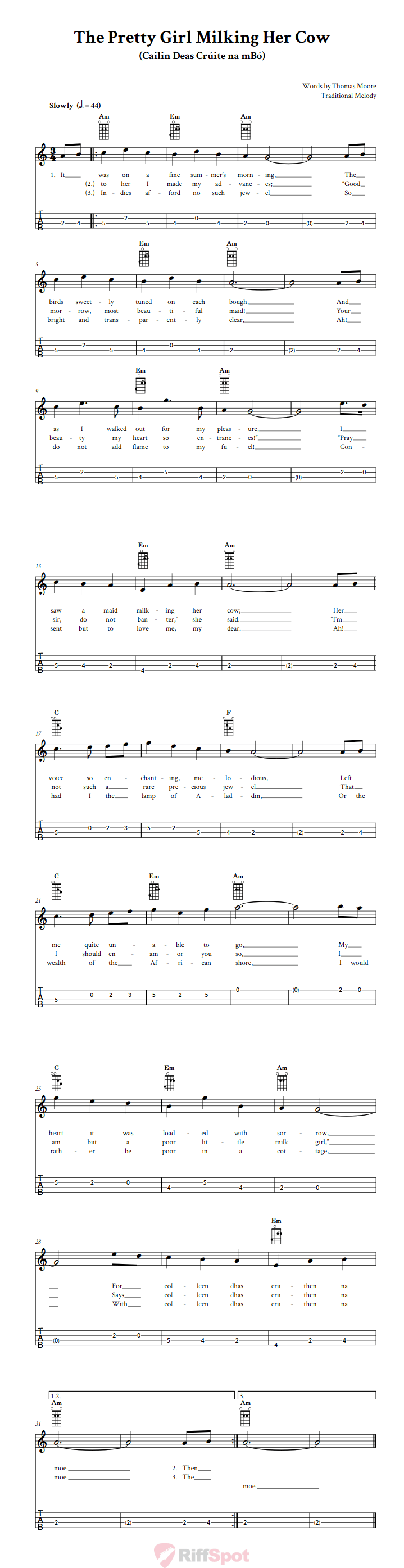 The Pretty Girl Milking Her Cow Tenor Banjo Tab