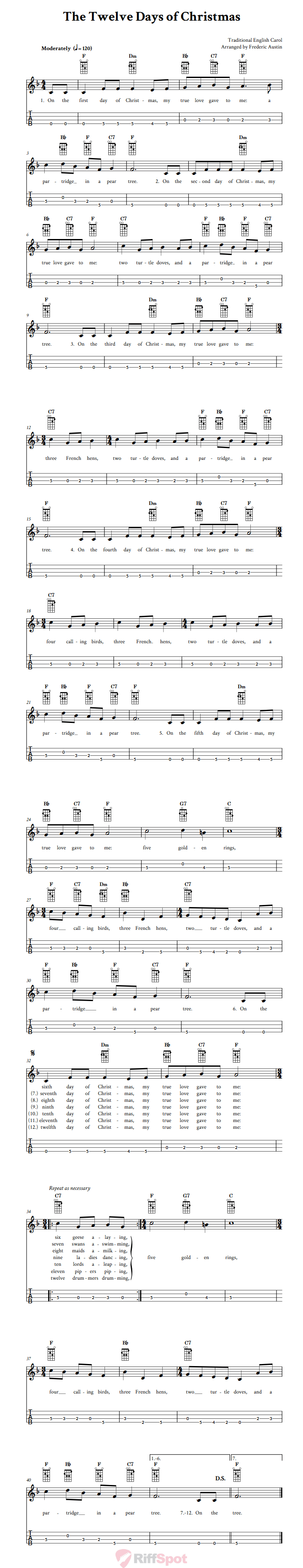 The Twelve Days of Christmas  Tenor Banjo Tab