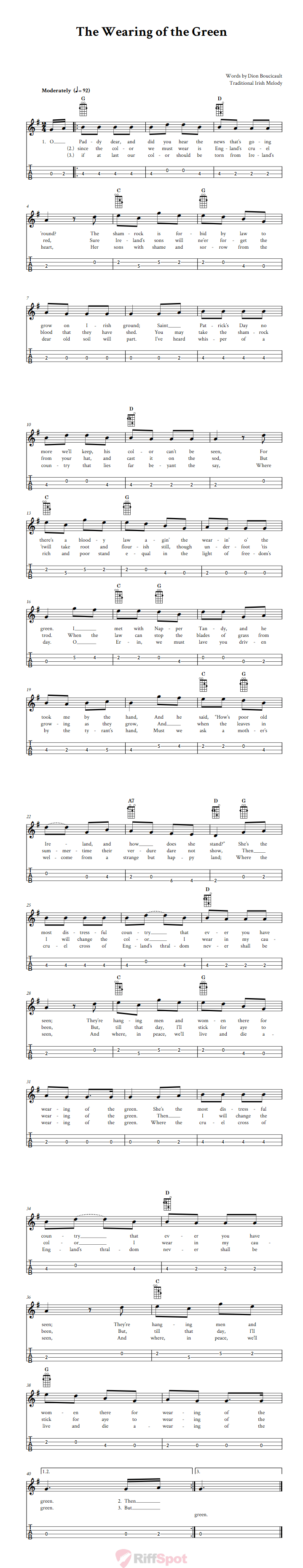 The Wearing of the Green Tenor Banjo Tab