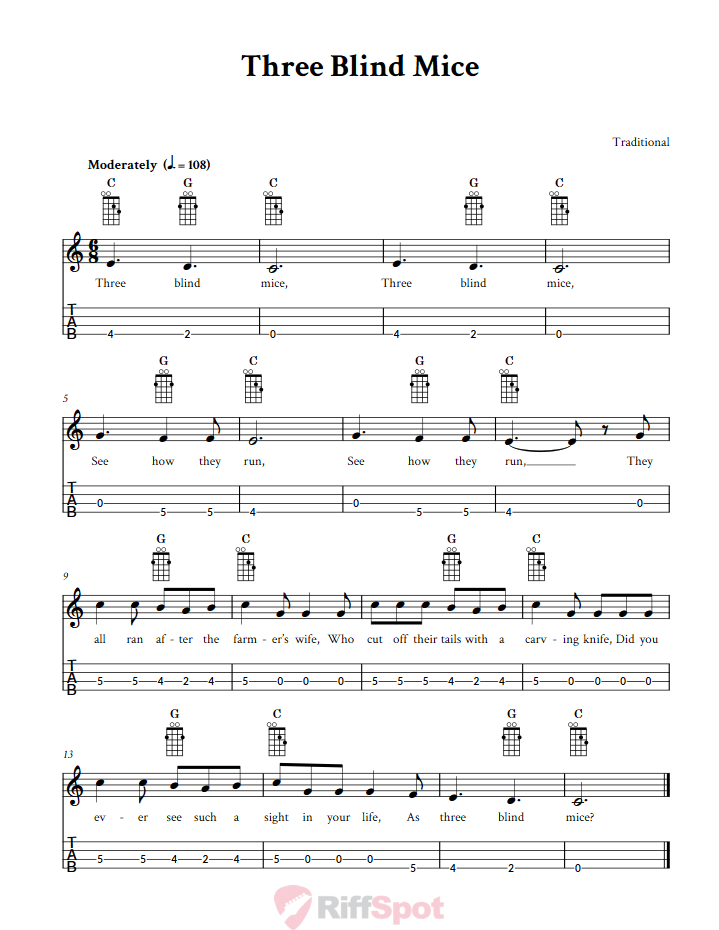 Three Blind Mice Tenor Banjo Tab