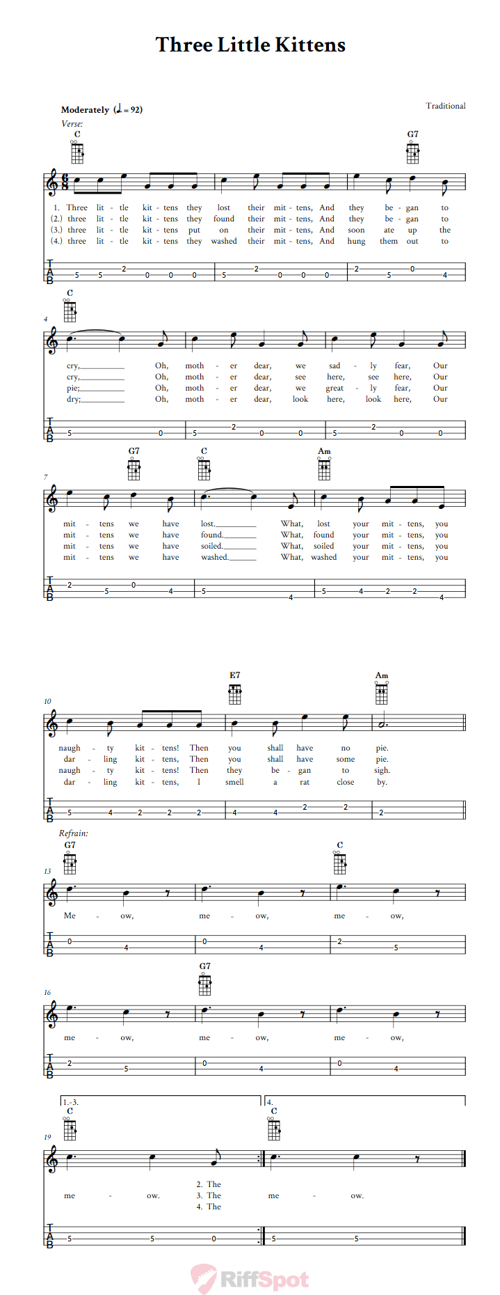 Three Little Kittens Tenor Banjo Tab