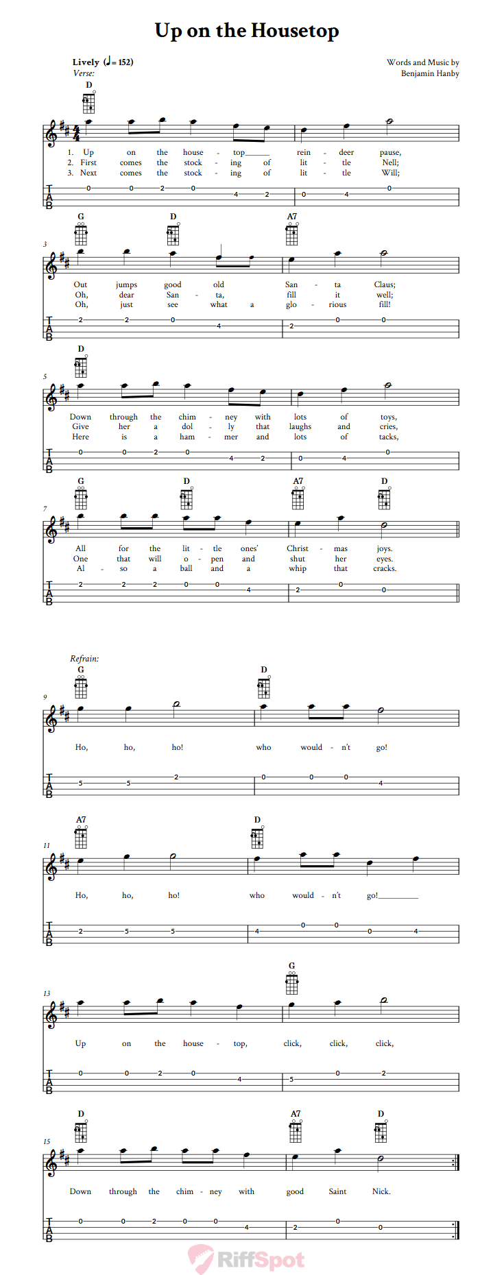 Up on the Housetop  Tenor Banjo Tab