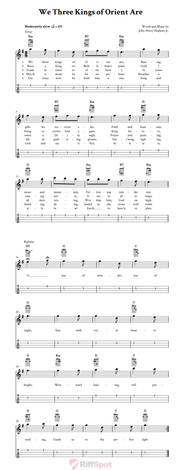 We Three Kings of Orient Are  Tenor Banjo Tab