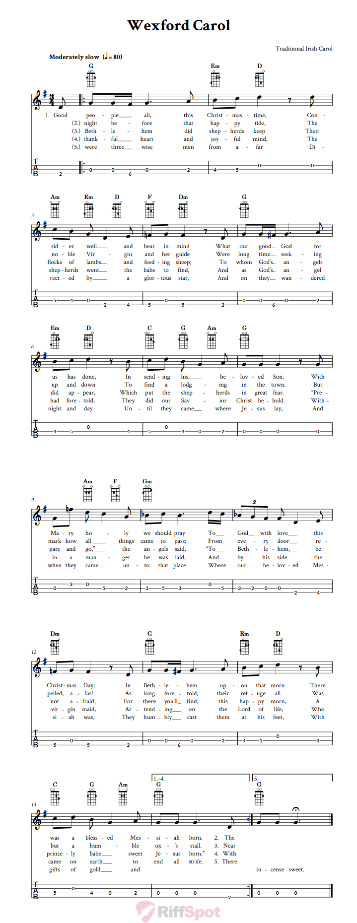 Wexford Carol  Tenor Banjo Tab