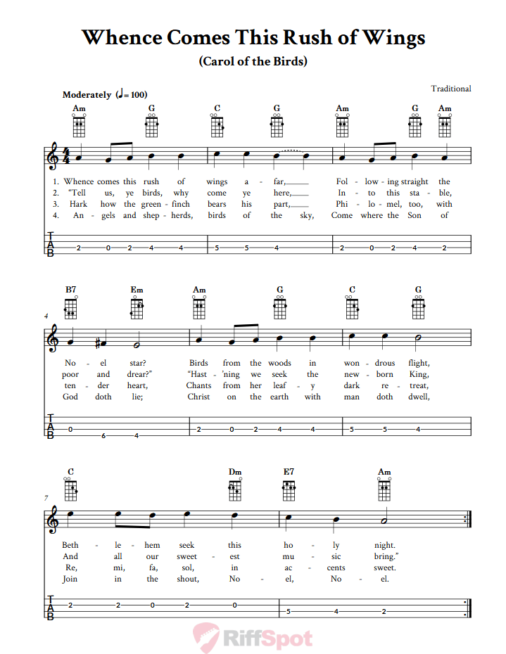 Whence Comes This Rush of Wings  Tenor Banjo Tab