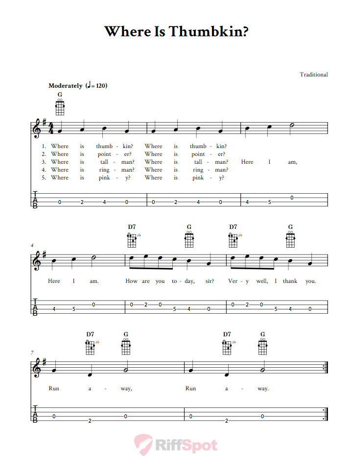 Where Is Thumbkin? Tenor Banjo Tab