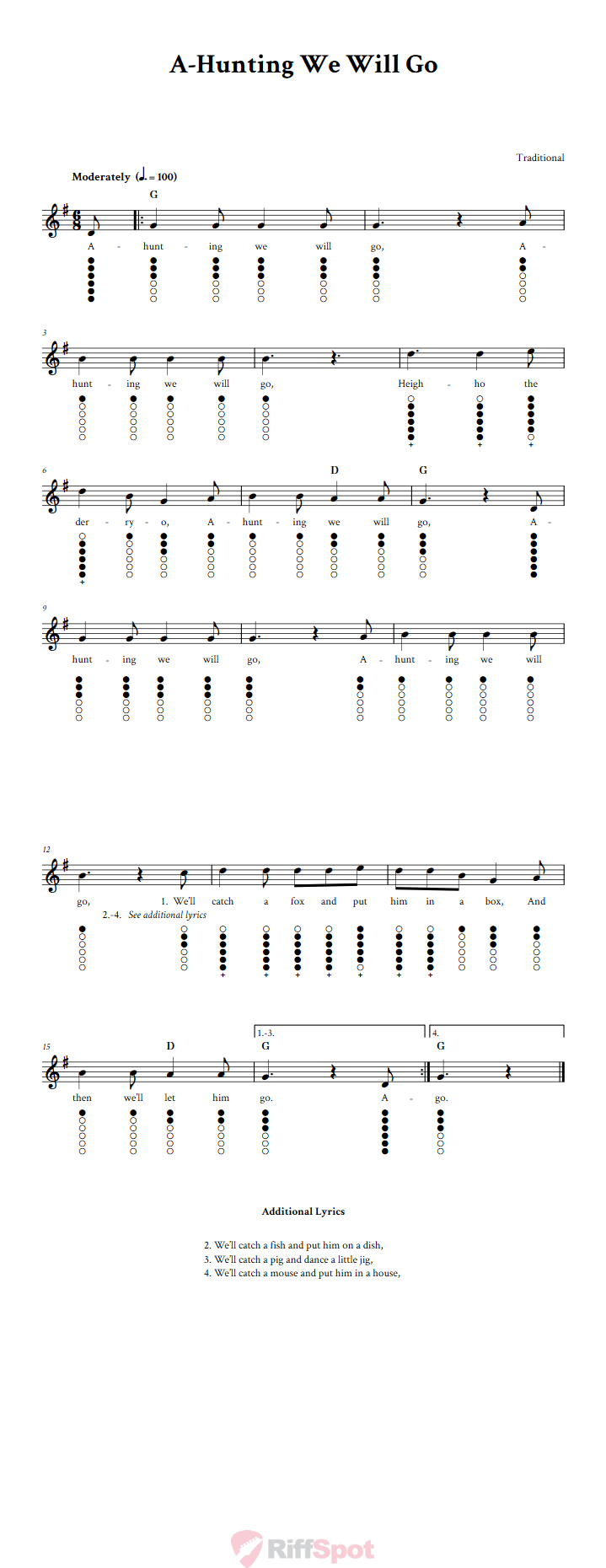 A-Hunting We Will Go Tin Whistle Tab