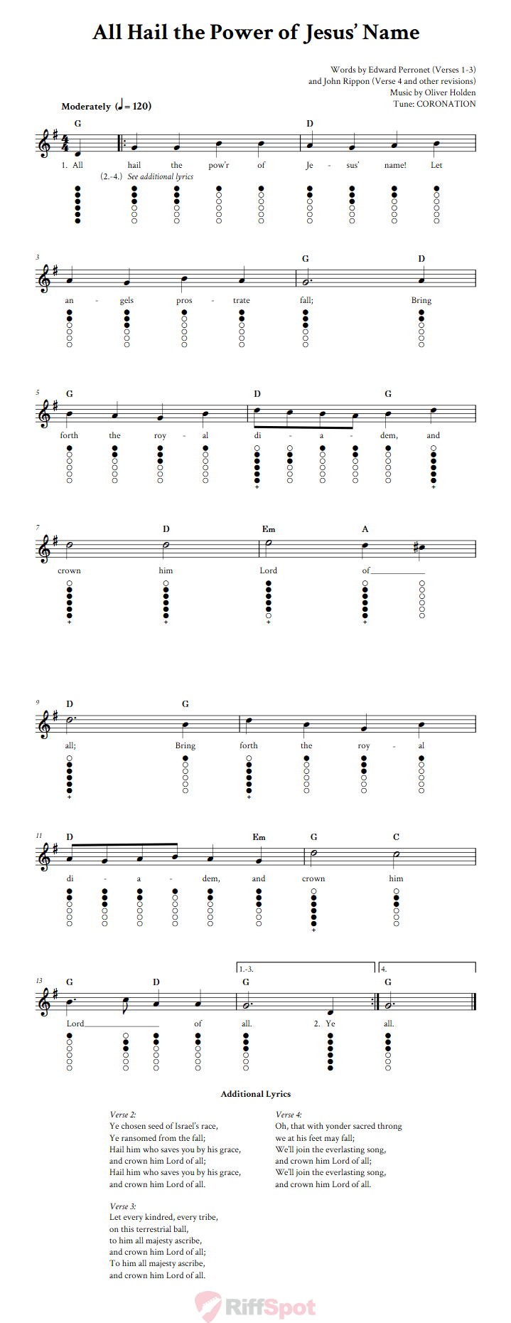 All Hail the Power of Jesus' Name Tin Whistle Tab