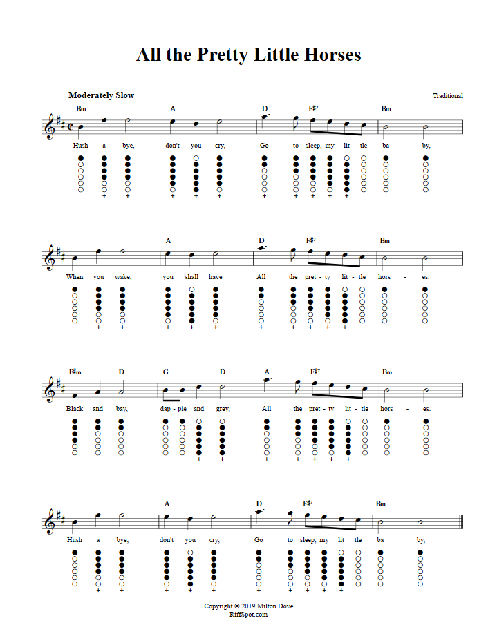 All the Pretty Little Horses Tin Whistle Tab