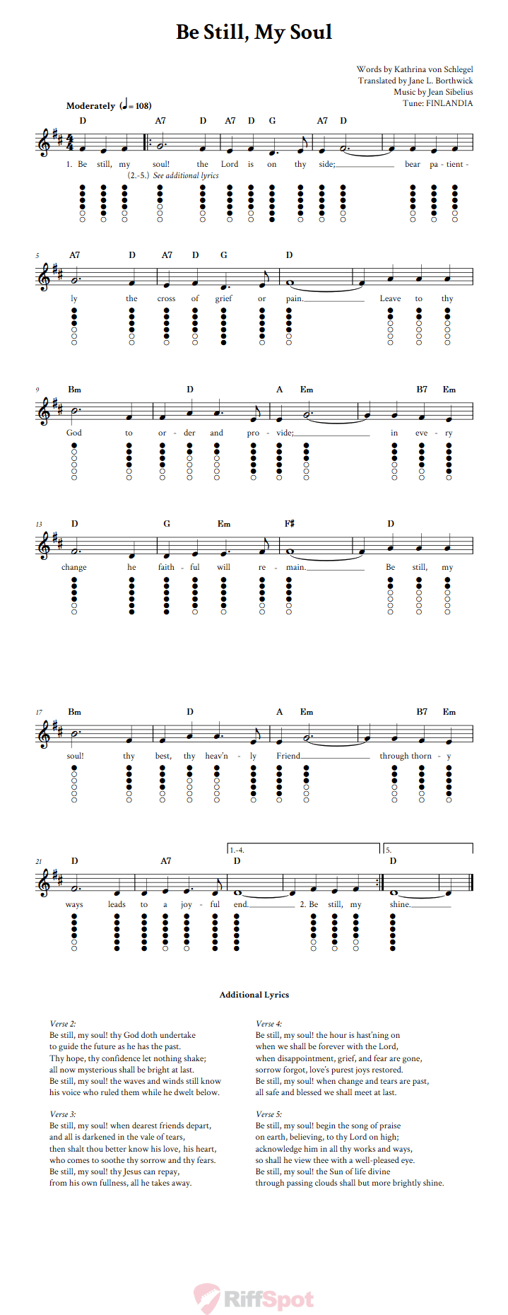 Be Still, My Soul Tin Whistle Tab