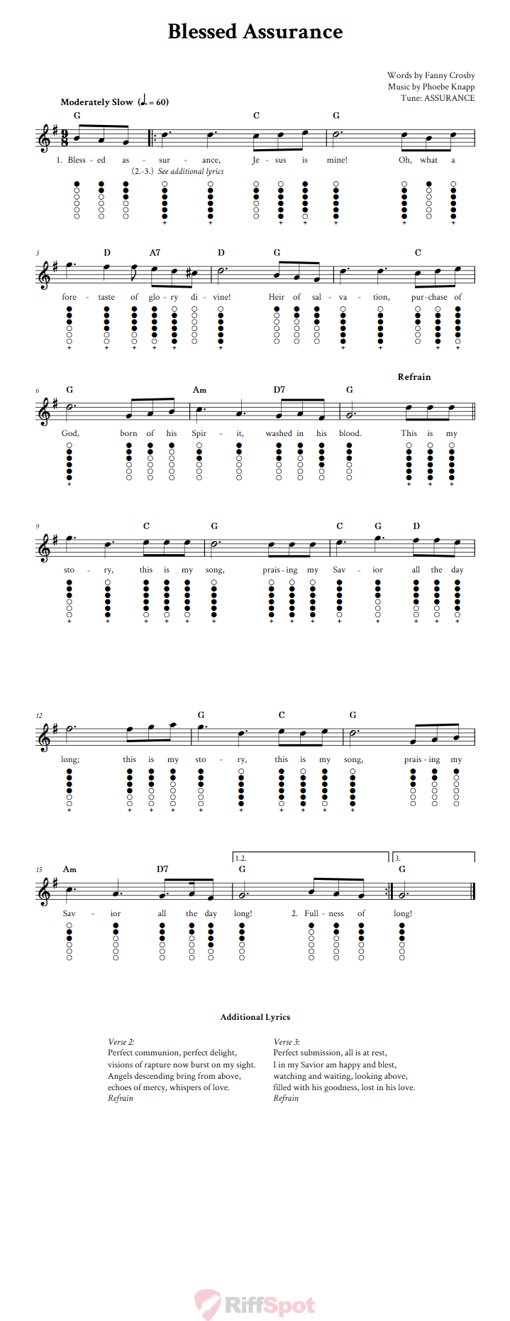 Blessed Assurance Tin Whistle Tab