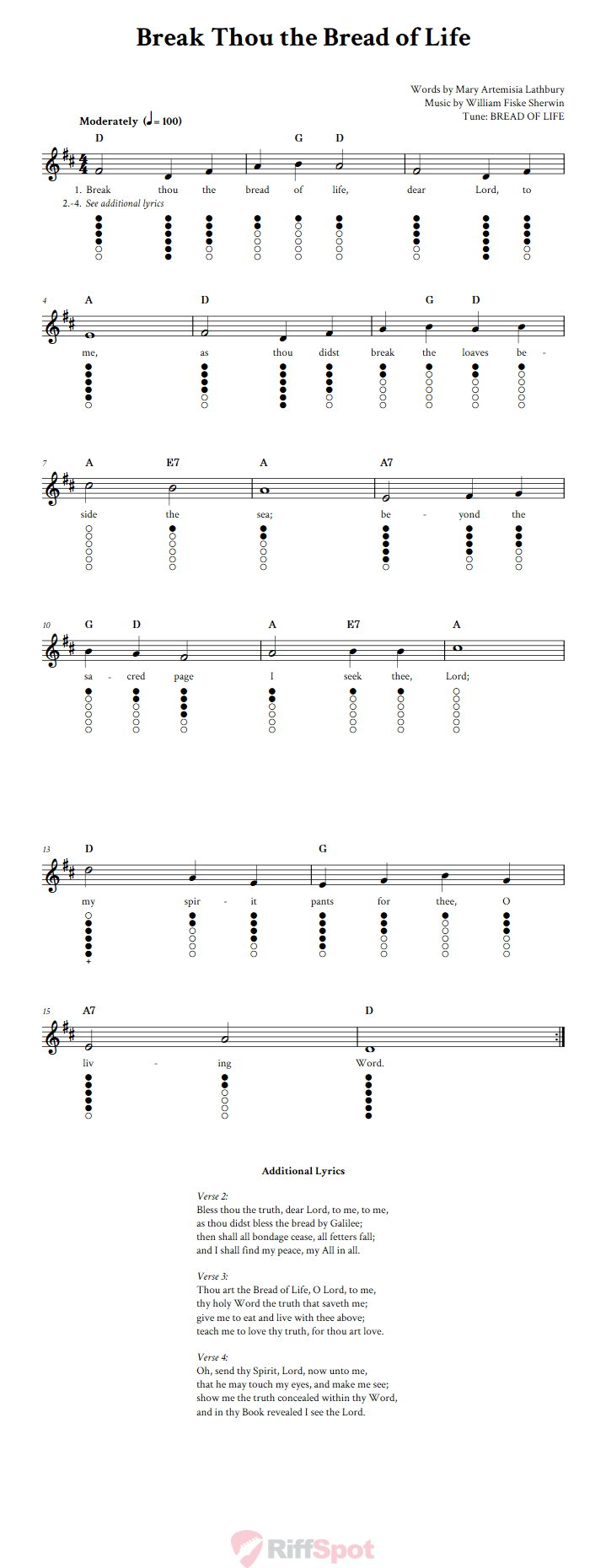 Break Thou The Bread Of Life Tin Whistle Tab