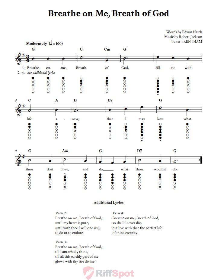 Breathe On Me, Breath Of God Tin Whistle Tab