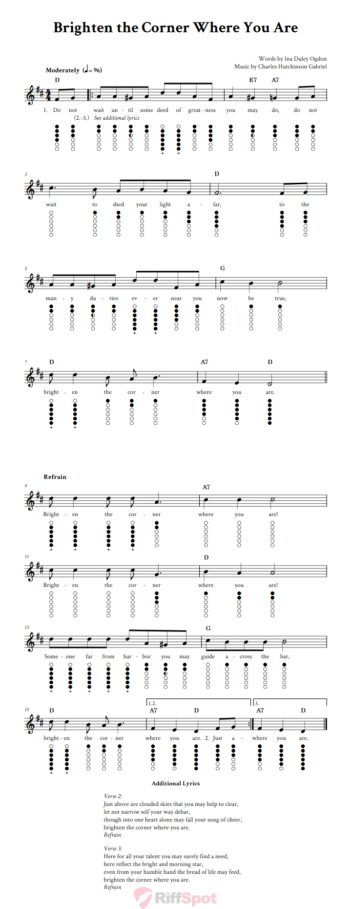 Brighten the Corner Where You Are Tin Whistle Tab