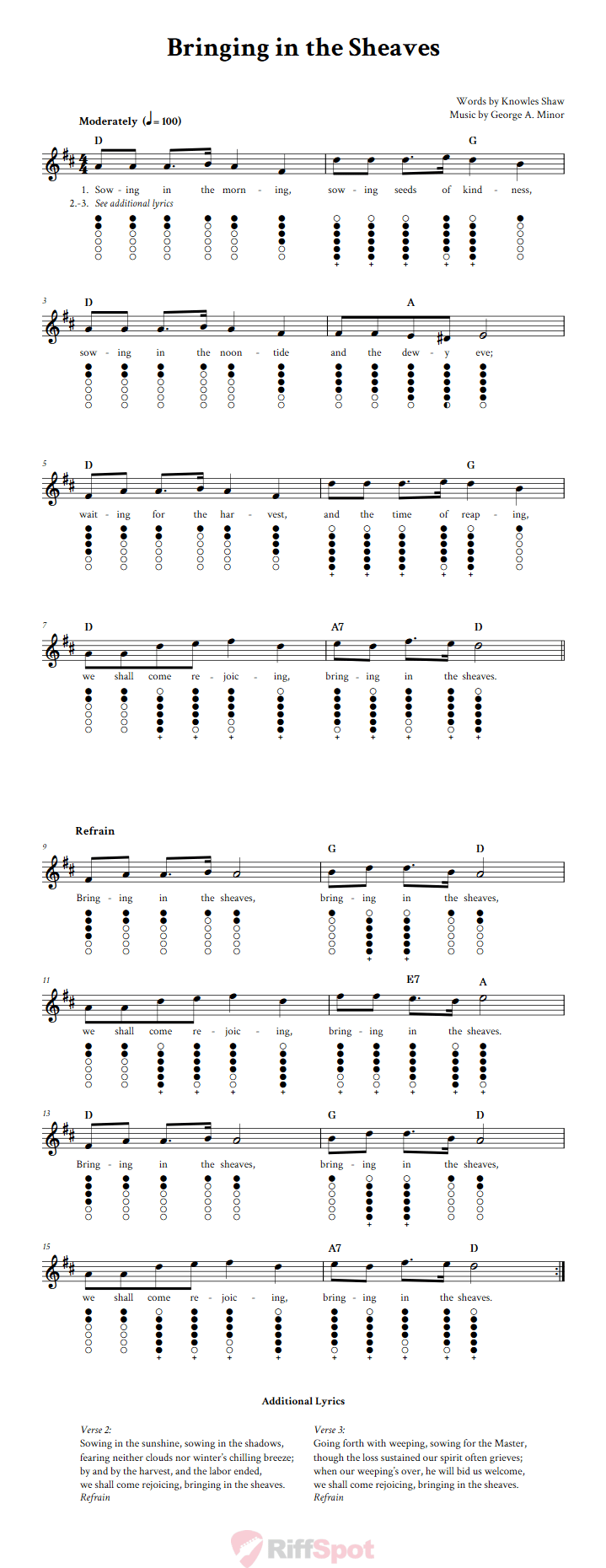 Bringing In The Sheaves Tin Whistle Tab