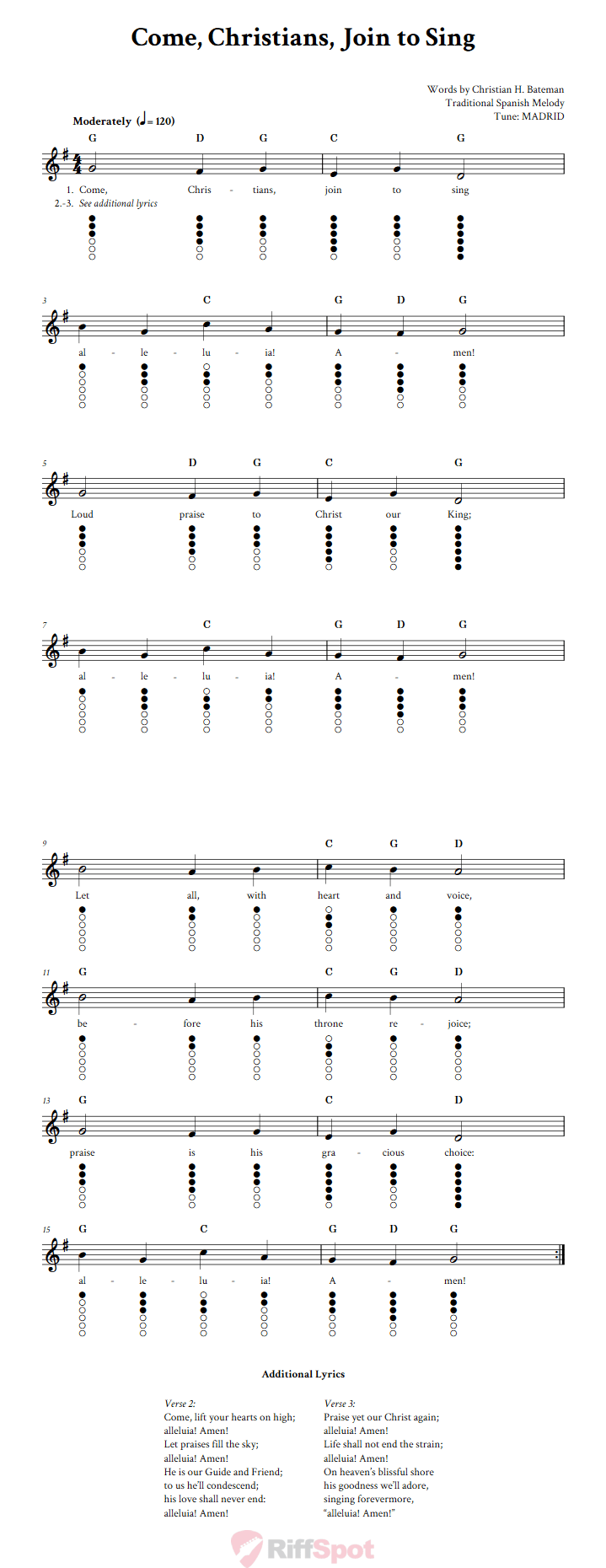 Come, Christians, Join to Sing Tin Whistle Tab