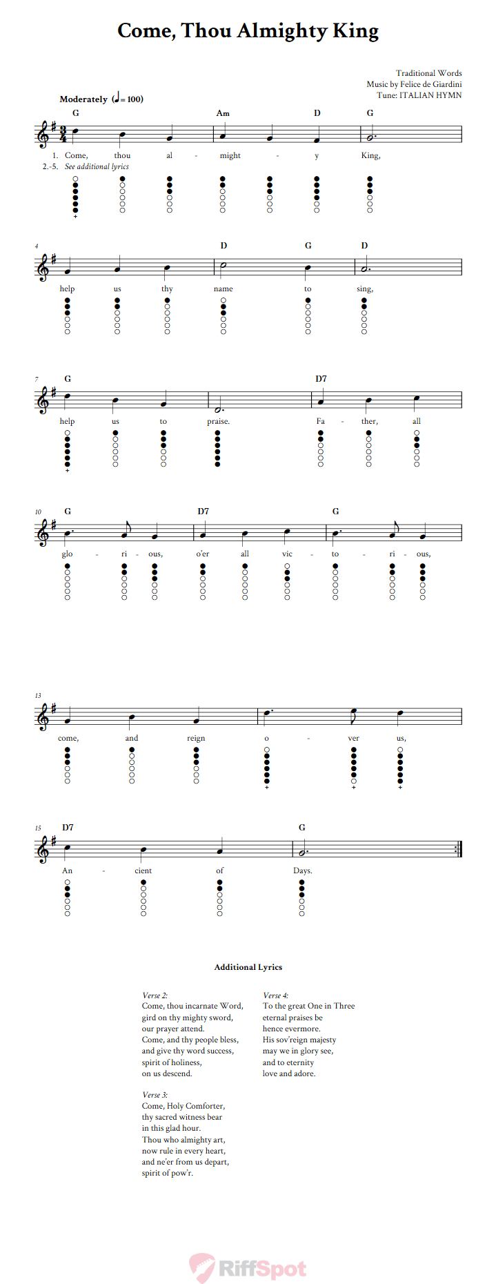 Come, Thou Almighty King Tin Whistle Tab