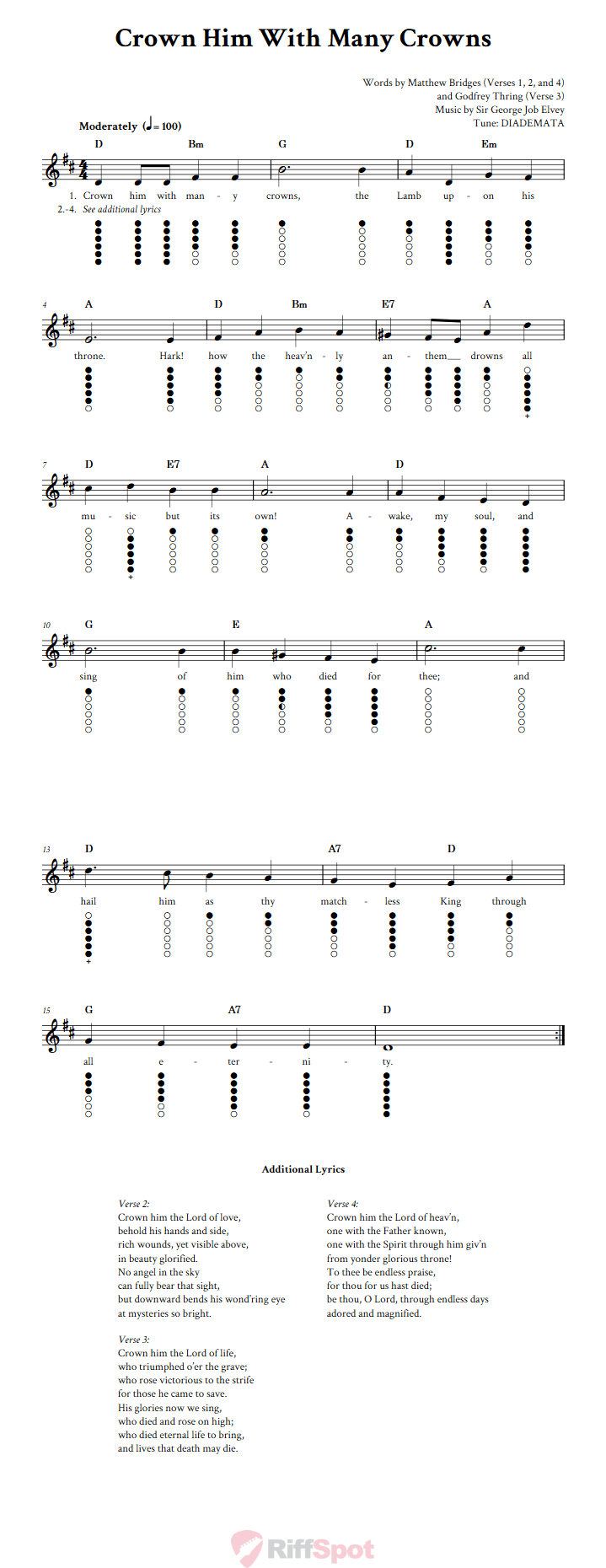 Crown Him with Many Crowns Tin Whistle Tab